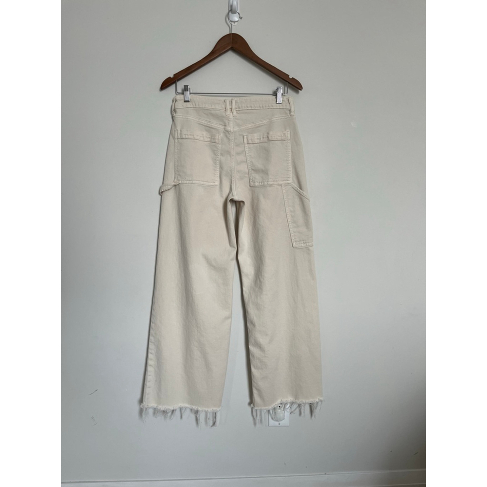Beige Wide Leg Carpenter Pants High Rise Off White Raw Hem American Eagle Pants - Picture 6 of 7